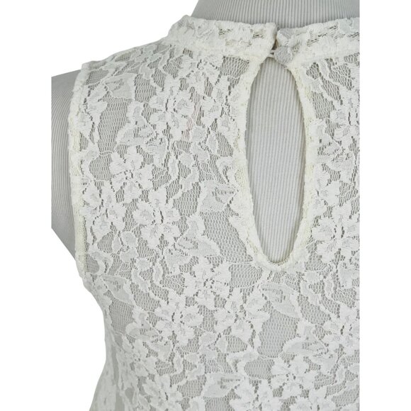 Free People White Vintage Inspired Sheer Floral Lace Mock Neck Casual Boho Top - Picture 10 of 16